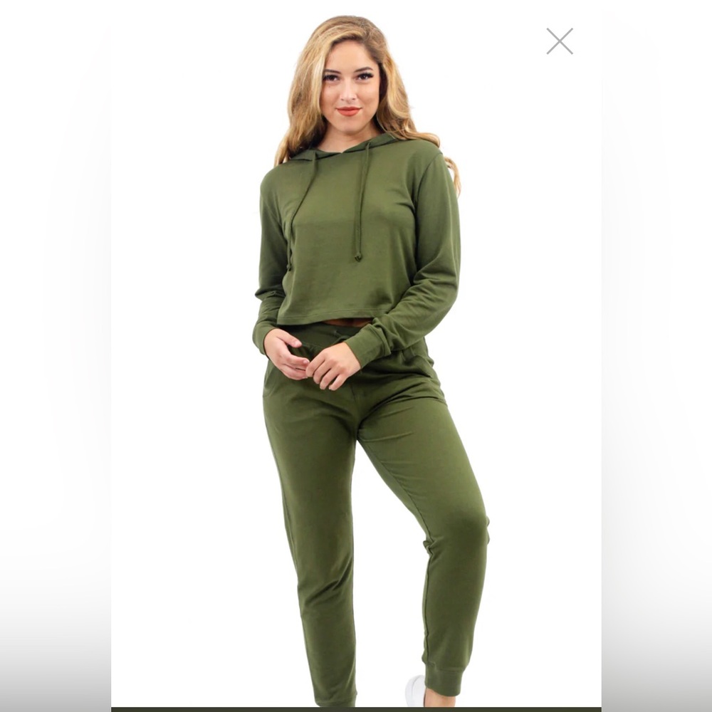 2 PC Set: Casual French Terry 2pc Set with Hooded Long Sleeve and Jogger Pants